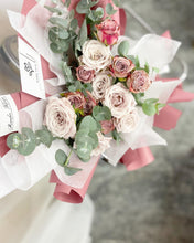 Load image into Gallery viewer, Prestige Bouquet To You (Cappuccino & Quicksand Roses Eucalyptus Design) (Small 6 Roses)