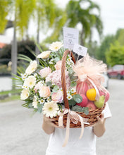 Load image into Gallery viewer, Extravagant Fruit Flower Basket To You (Soft Pastel Coral Pink Color Design )