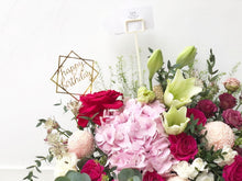Load image into Gallery viewer, Flower Basket To You (Hydrangea, Roses, Ping Pong, Eustoma, Eucalytus)