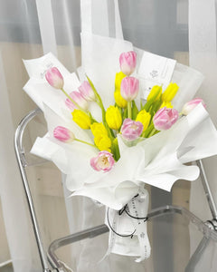 Prestige Bouquet To You (Tulip White Pink Series-20 Stalks Yellow Pink Style Wrap Design)