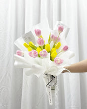 Load image into Gallery viewer, Prestige Bouquet To You (Tulip White Pink Series-20 Stalks Yellow Pink Style Wrap Design)