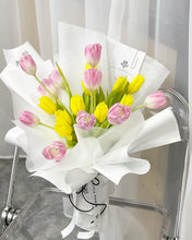 Load image into Gallery viewer, Prestige Bouquet To You (Tulip White Pink Series-20 Stalks Yellow Pink Style Wrap Design)