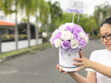 Load image into Gallery viewer, Everlasting Soap Flower Box To You - 33 Roses (Purple White Design)