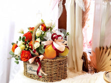 Load image into Gallery viewer, Fruit Flower Basket To You (Roses, Eustoma, Wax Flower, Eucalytus)