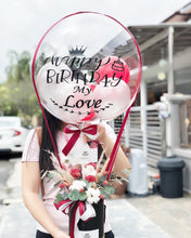 Load image into Gallery viewer, Preserved Flower Hot Air Ballon To You (2 Preserved Roses Cotton Flower Pampas Design)