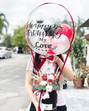 Load image into Gallery viewer, Preserved Flower Hot Air Ballon To You (2 Preserved Roses Cotton Flower Pampas Design)