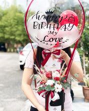 Load image into Gallery viewer, Preserved Flower Hot Air Ballon To You (2 Preserved Roses Cotton Flower Pampas Design)