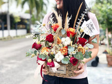 Load image into Gallery viewer, Flower Basket To You (Roses, Eustoma, Dried Fruits , Craspedia, Pampas, Eucalytus)