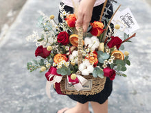 Load image into Gallery viewer, Flower Basket To You (Roses, Eustoma, Dried Fruits , Craspedia, Pampas, Eucalytus)