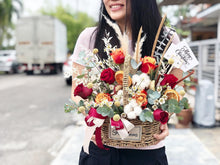 Load image into Gallery viewer, Flower Basket To You (Roses, Eustoma, Dried Fruits , Craspedia, Pampas, Eucalytus)