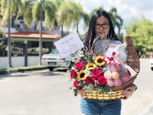 Load image into Gallery viewer, Extravagant Fruit Flower Basket To You (Sunflower and Roses Design)