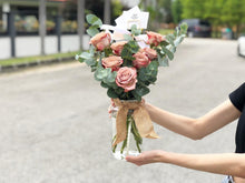 Load image into Gallery viewer, Flower Jar To You (Premium Cappuccino Roses & Eucalyptus)
