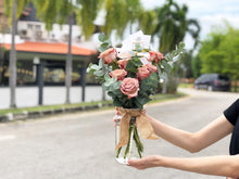 Load image into Gallery viewer, Flower Jar To You (Premium Cappuccino Roses & Eucalyptus)