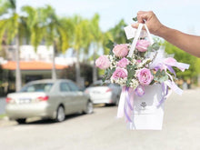 Load image into Gallery viewer, Fruit Flower Basket To You (Roses, Eustoma, Wax Flower, Eucalytus)