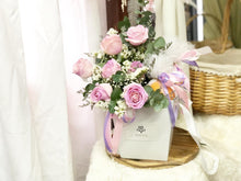 Load image into Gallery viewer, Fruit Flower Basket To You (Roses, Eustoma, Wax Flower, Eucalytus)