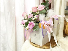 Load image into Gallery viewer, Fruit Flower Basket To You (Roses, Eustoma, Wax Flower, Eucalytus)