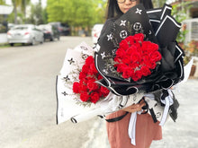 Load image into Gallery viewer, Exclusive LV Wrap Flower Bouquet To You (Everlasting Red Soap Flower- 18 Stalks Black Design)