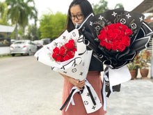 Load image into Gallery viewer, Exclusive LV Wrap Flower Bouquet To You (Everlasting Red Soap Flower- 18 Stalks White Design)