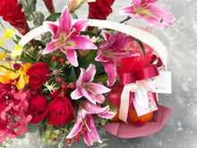 Load image into Gallery viewer, Extravagant Fruit Flower Basket To You (Lily, Ginger, Assorted Orchids & Roses Design)