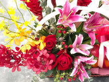 Load image into Gallery viewer, Extravagant Fruit Flower Basket To You (Lily, Ginger, Assorted Orchids & Roses Design)