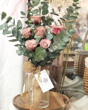 Load image into Gallery viewer, Flower Jar To You (Premium Cappuccino Roses & Eucalyptus)