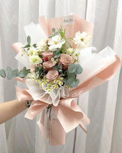 Load image into Gallery viewer, Premium Prestige Bouquet To You (Cappuccino Roses, Chamomile, Butterfly Ranunculus,  Eucalyptus Style Wrap )
