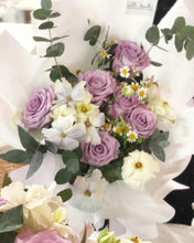 Load image into Gallery viewer, Premium Prestige Bouquet To You (Cappuccino Roses, Chamomile, Butterfly Ranunculus, Eucalyptus Style Wrap )