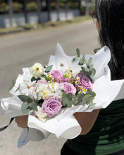 Load image into Gallery viewer, Premium Prestige Bouquet To You (Cappuccino Roses, Chamomile, Butterfly Ranunculus, Eucalyptus Style Wrap )