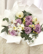 Load image into Gallery viewer, Premium Prestige Bouquet To You (Cappuccino Roses, Chamomile, Butterfly Ranunculus, Eucalyptus Style Wrap )