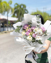 Load image into Gallery viewer, Premium Prestige Bouquet To You (Cappuccino Roses, Chamomile, Butterfly Ranunculus, Eucalyptus Style Wrap )