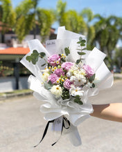Load image into Gallery viewer, Premium Prestige Bouquet To You (Cappuccino Roses, Chamomile, Butterfly Ranunculus, Eucalyptus Style Wrap )
