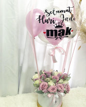 Load image into Gallery viewer, Hot Air Ballon To You Hot Air Baloon To You ( 24 Purple White Roses Silver Leaf Design)