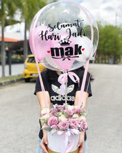 Load image into Gallery viewer, Hot Air Ballon To You Hot Air Baloon To You ( 24 Purple White Roses Silver Leaf Design)