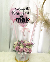 Load image into Gallery viewer, Hot Air Ballon To You Hot Air Baloon To You ( 24 Purple White Roses Silver Leaf Design)