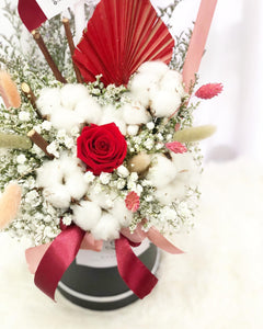 Everlasting Hot Air Baloon To You (Preserved Red Roses Flower + Cotton Flower)