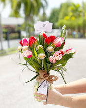Load image into Gallery viewer, Flower Jar To You (2 Color Red Tulip Eucalyptus Jar Design)