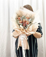 Load image into Gallery viewer, Prestige  Style Wrap Bouquet To You -6 Cappuccino Roses Silver Leaf Design