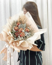 Load image into Gallery viewer, Valentines Prestige  Style Wrap Bouquet To You -6 Cappuccino Roses Silver Leaf Design

