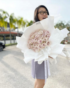 Valentines Prestige  Style Wrap Bouquet To You -ECUADOR QUICKSAND ROSES