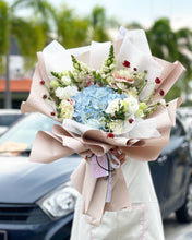 Load image into Gallery viewer, Prestige Bouquet To You (Hydrangea, Carnation Snapdragon Soft Brown Wrap Design)