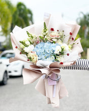 Load image into Gallery viewer, Prestige Bouquet To You (Hydrangea, Carnation Snapdragon Soft Brown Wrap Design)