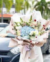 Load image into Gallery viewer, Prestige Bouquet To You (Hydrangea, Carnation Snapdragon Soft Brown Wrap Design)
