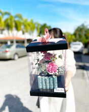 Load image into Gallery viewer, Cake Style Flower Money Box To You (Pink Mixture Flower In Black Box Design)
