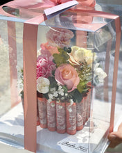 Load image into Gallery viewer, Cake Style Flower Money Box To You (Pink Mixture Flower In Transparent Box Design)