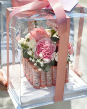 Load image into Gallery viewer, Cake Style Flower Money Box To You (Pink Mixture Flower In Transparent Box Design)