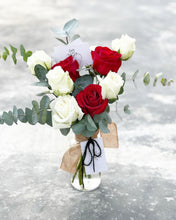 Load image into Gallery viewer, Flower Jar To You (Red White Roses Eucalyptus Jar Design)