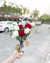 Load image into Gallery viewer, Flower Jar To You (Red White Roses Eucalyptus Jar Design)
