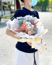 Load image into Gallery viewer, Prestige Wrap Preserved Roses To You (3 Roses & Hydrangea Champagne Design)