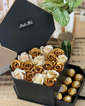 Load image into Gallery viewer, Everlasting Soap Flowers Diamond Box (Gold Champagne Feraro Rocher Giftbox)