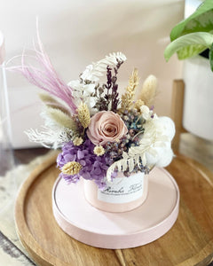 Flower Box To You (Preserved Flowers Roses Pink, Hydrangea Purple & Assorted Dried Flowers Collection)